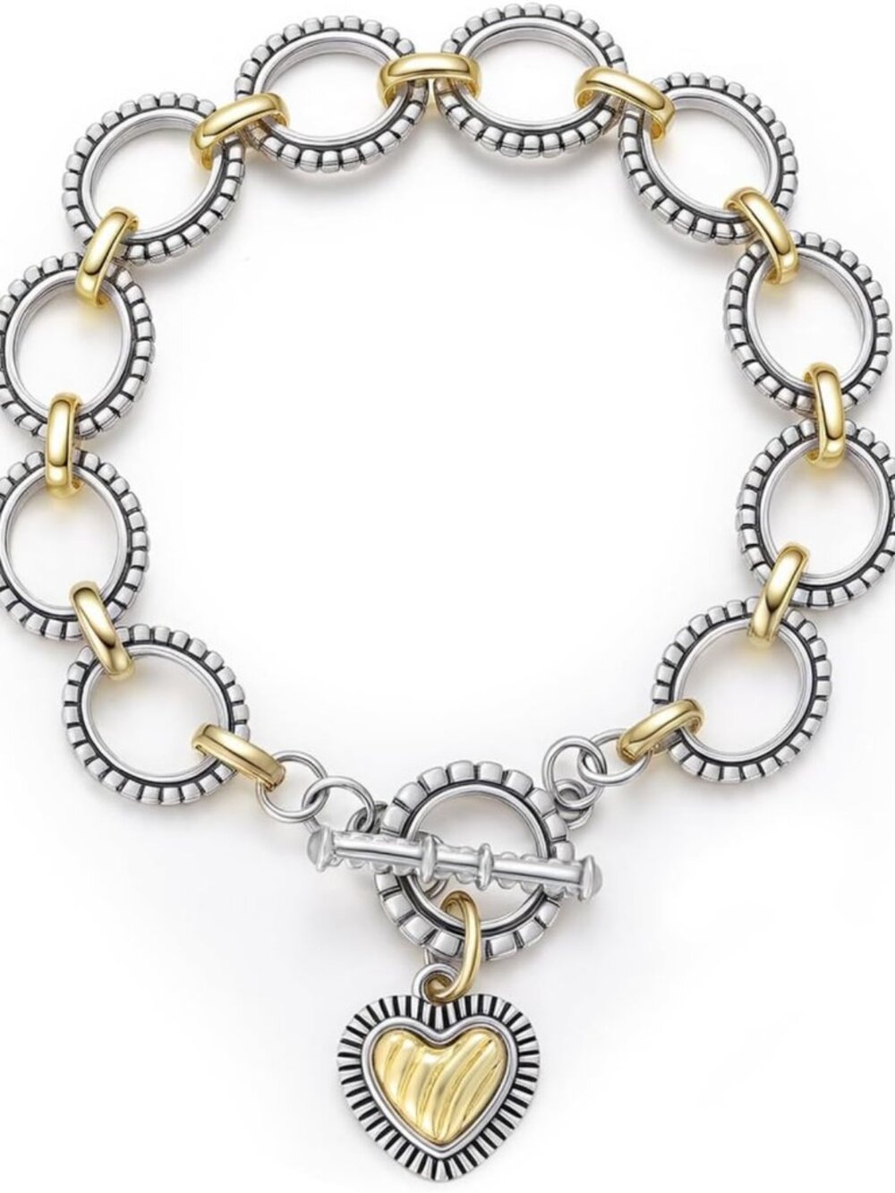 Stylish Two-Tone Chunky Chain Link Bracelet with Textured Toggle Clasp - Women's